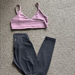 TNA Mauve Pink V-Neck Bralette with grey Leggings